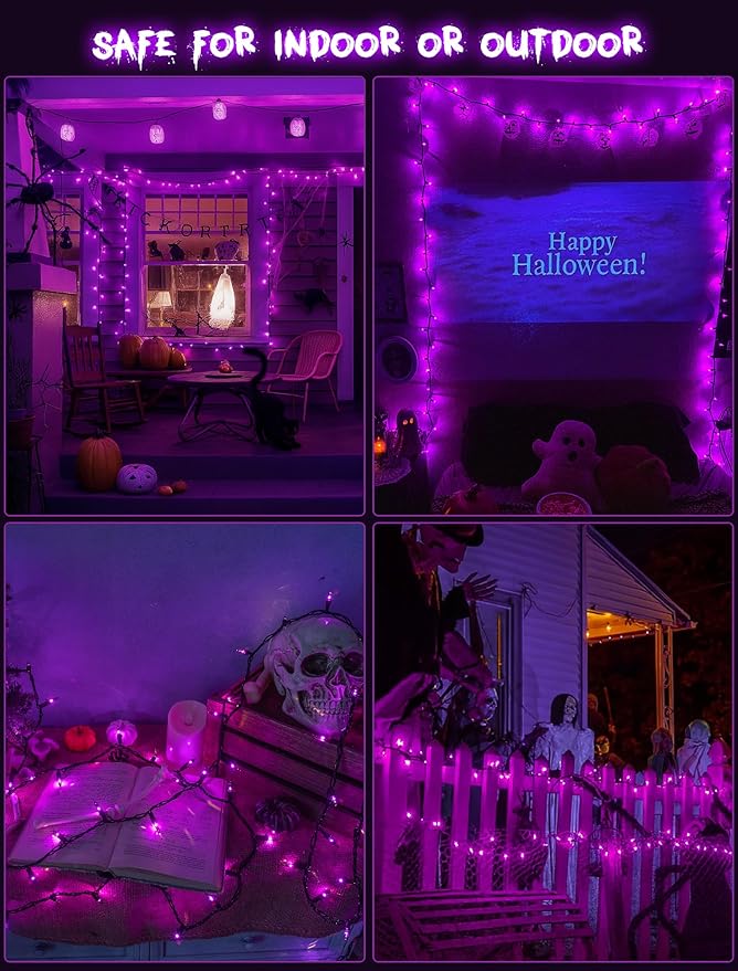Hopolon Purple Halloween Lights,2PACK 13ft 50Count Halloween Decorations Mini Purple String Lights with Black Wire Waterproof Certified for Indoor Outdoor Christmas Tree Home Party Garden Holiday