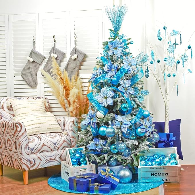 XmasExp 16ct Christmas Balls Ornaments - Shatterproof Large Hanging Ball Decorative Xmas Balls for Holiday Wedding Party Xmas Tree Decoration(3.15"/80mm, Lake Blue)