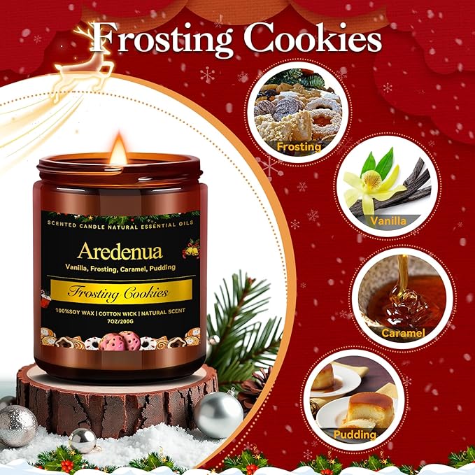 Christmas Candle | Christmas Cookies Candles - Sugar Cookie Scented Holiday Candle, Winter Holiday Gifts, Soy Candles Home Scented, Xmas Gift for Women and Men - 7 oz