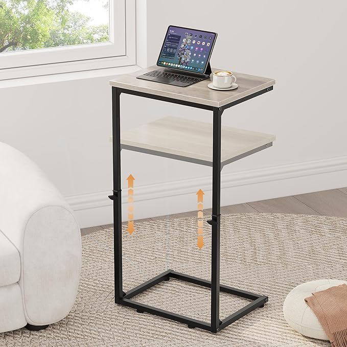 Vagusicc C Shaped End Table for Couch, 33.2'' Extra Tall C Table Adjustable Height Side Table, Small Side Table for Small Spaces, Couch Tables That Slide Under, Tv Tray Table for Living Room, Greige