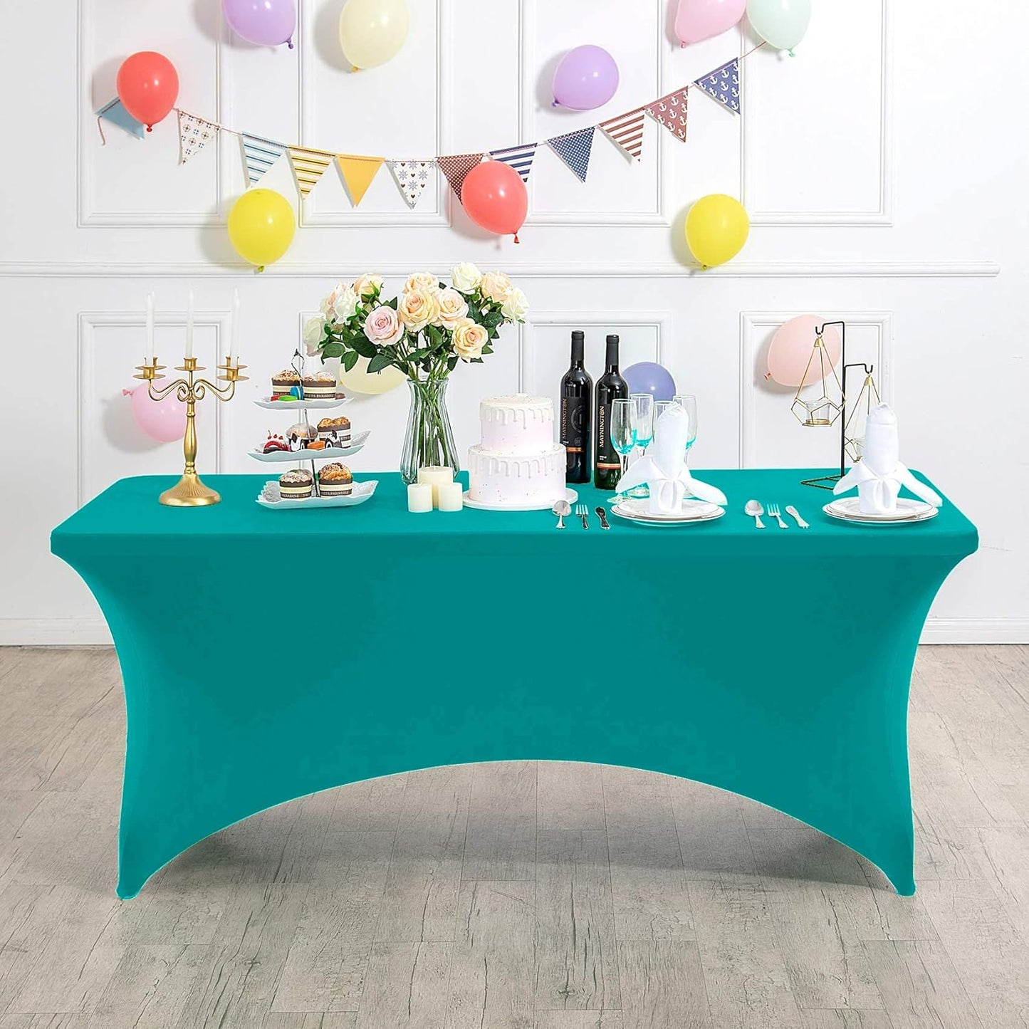 2Pack Spandex Table Cover for 6Ft or 4fT or 8ft Table Universal Fitted Stretch Tablecloth for Party, Banquet, Wedding and Events-Turquoise