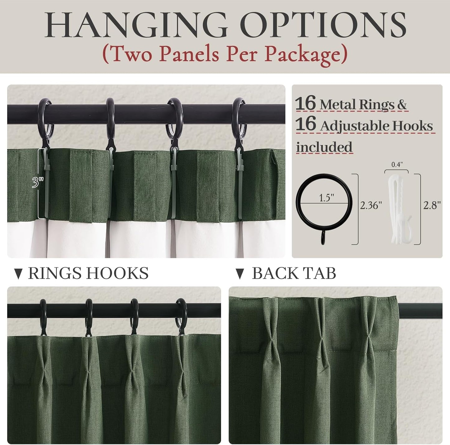 100 Inch Curtains for Classroom, 100 Percent Blackout Thermal Window Curtains for Sliding Glass Door Dark Olive Green Moody Heavy Duty Drapes Linen Pinch Pleated (40W x 100 x 2 Panels)