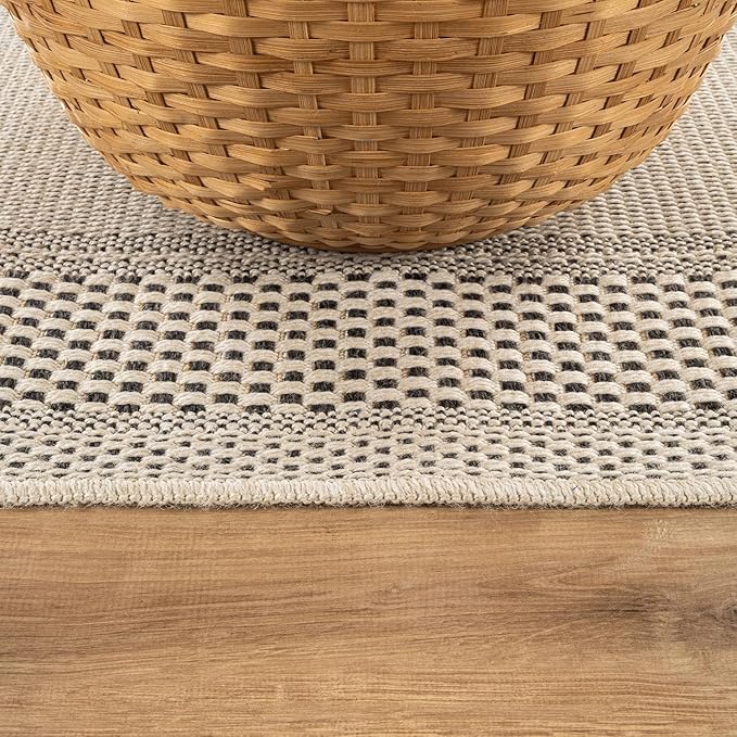 CAMILSON Easy Jute Rug 2x7, Indoor and Outdoor Off-White Runner Rug for Kitchen, Hallway and Entryway, Bordered Boho Woven Design, Easy-Cleaning, Washable Outside Carpet (2 x 7)
