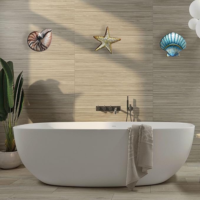 Weibefee 3 Pcs Metal Beach Wall Decor Sea Star Shell Conch Metal Christmas Decor Ocean Theme Marine Coastal Bathroom Christmas Decorations Gift Rustic Cottage Nautical Wall Art for Office Home Living Room Nursery Room