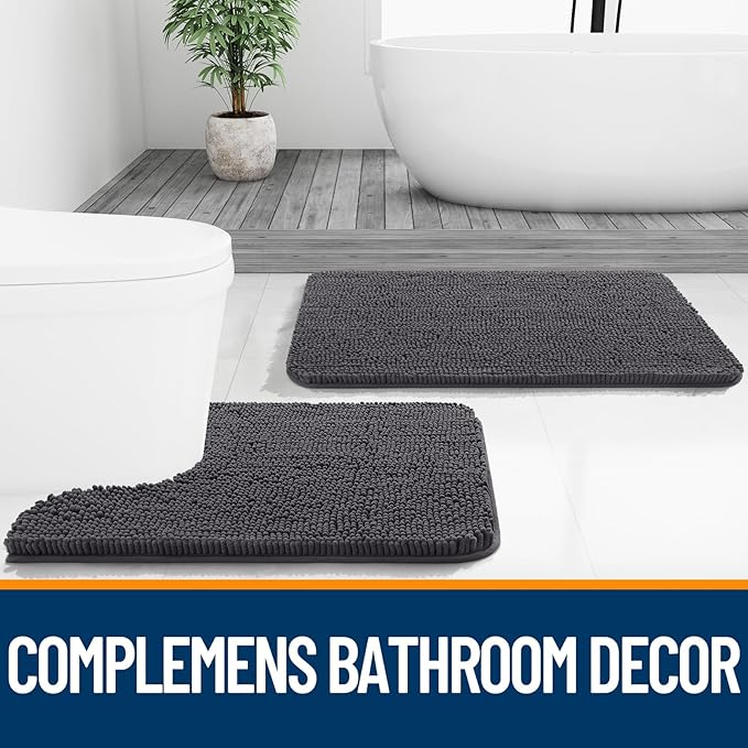 OLANLY Bathroom Rugs 59x35, Extra Soft Absorbent Chenille Bath Rugs, Rubber Backing Quick Dry, Machine Washable Bath Mats for Bathroom Floor, Tub and Shower, Home Decor Accessories, Dark Grey