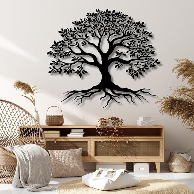 VTHTA Large Tree of Life Metal Wall Art,Tree Wall Sign for Living Room Bedroom Indoor Outdoor Garden Home Decoration (Gold, 28" Wx24 H/70x61cm, Metal Wall Art)