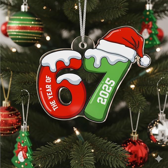 67 Christmas Ornament, 67 Ornaments for Xmas Tree, Funny Christmas Ornaments 2025, 6 7 Meme Ornament for Teens, Six Seven Gifts, Gag Gifts for Teens, Teen Girls Trendy Stuff (Year of 67)