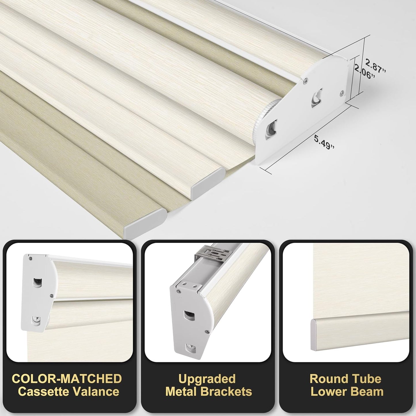 BERISSA Cordless Dual Roller Shades with Cassette Valance,Double Window Shades Blackout and Light Filtering Shades,Day and Night Roller Shades for Home Office Door.Striped Jacquard Beige.31 W x 86" H