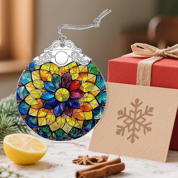 Stained Glass Ornament, Christmas Ornaments, Christmas Decorations for Tree, Holiday Ornament, Gifts for Her, Holiday Party Gifts, Gift Ideas & Xmas Gift - Rainbow Mandala