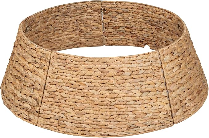 KOLWOVEN 28in Christmas Tree Collar Large to Small Christmas Tree, Woven Christmas Tree Ring Adjustable Skirt, Christmas Tree Skirt for Decoration, Base Protection from Pets (Water Hyacinth)