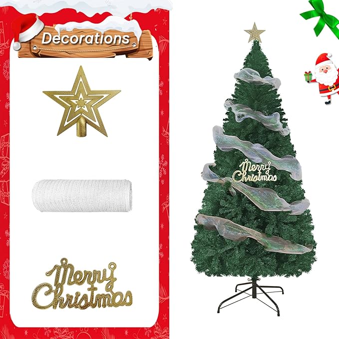 PLKO 5FT Artificial Holiday Christmas Tree,Artificial Christmas Tree Xmas Pine Tree with Stand and Soft White Branch for Holiday Indoor Outdoor,450Tips(Green)