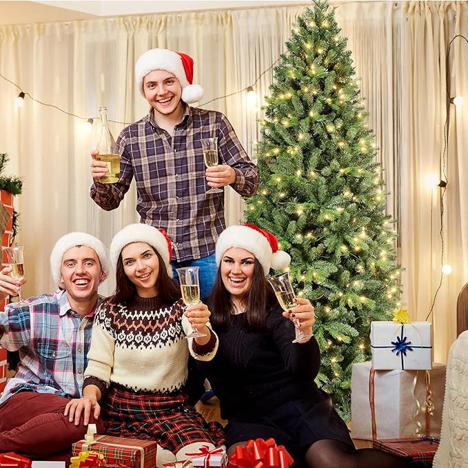 Prelit Artificial Christmas Tree 6ft,Green Spruce Christmas Tree Prelit with 300 Lights, 988 Branches Tips Easy to Assemble for Home Holiday Decorations