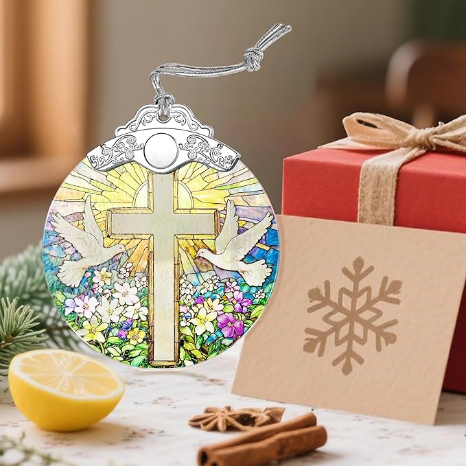 Stained Glass Religious Ornament, Christmas Ornaments, Christmas Decorations for Tree, Holiday Ornament, Christian Gifts, Cross Gifts, Gift Ideas & Religious Gift