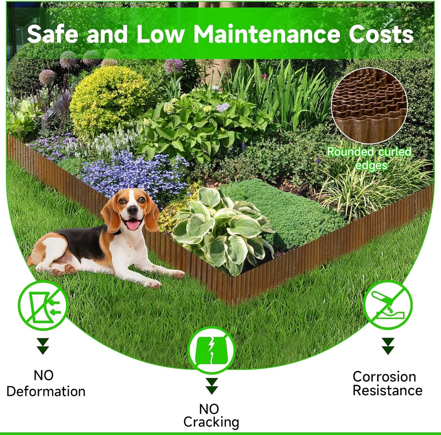 Corrugated Garden Edging, 12"×20Ft Pre-Rusted Landscape Edging & Lawn Edging Border, Metal Garden Border for Flower Beds, Garden,Lawn,Raised Beds & Tree Surrounds