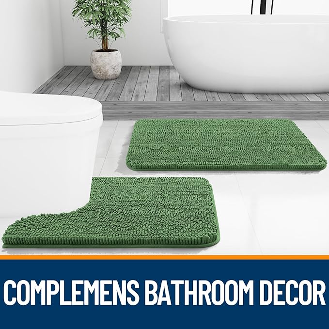 OLANLY Bathroom Rugs 47x20, Extra Soft Absorbent Chenille Bath Rugs, Rubber Backing Quick Dry, Machine Washable Bath Mats for Bathroom Floor, Tub and Shower, Home Decor Accessories, Olive Green