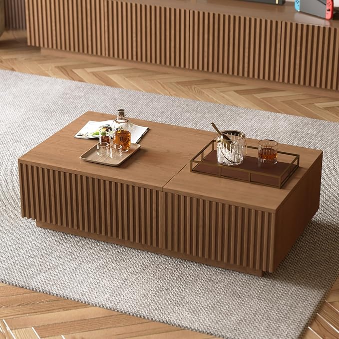 Mid-Century Modern 51.1" Coffee Table with Lift-Top & Storage, Floor-Standing Living Room Center Table for Working, Dining & Organizing, Walnut