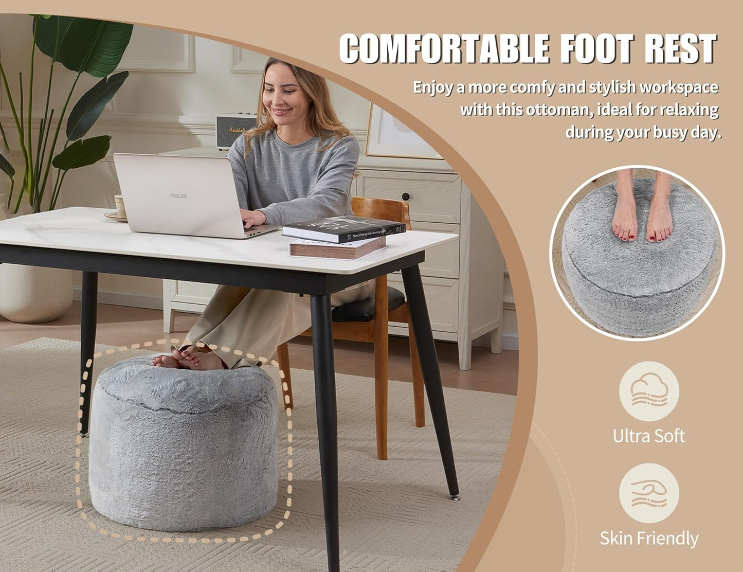 Boho Ottoman Living Room Furniture 26"x18" Round Ottomans Pouf Couch Foot Rest Navy Pouf Ottoman Foot Rest with Foam Chunk Filling Pouffe Ottomans Stuffed Foot Rests Poufs for Couch