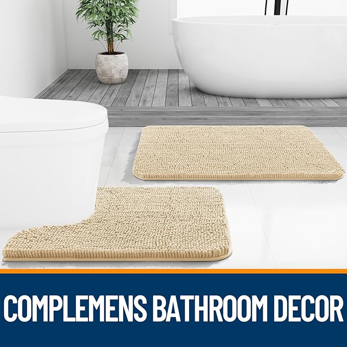 OLANLY Bathroom Rugs 59x24, Extra Soft Absorbent Chenille Bath Rugs, Rubber Backing Quick Dry, Machine Washable Bath Mats for Bathroom Floor, Tub and Shower, Home Decor Accessories, Beige