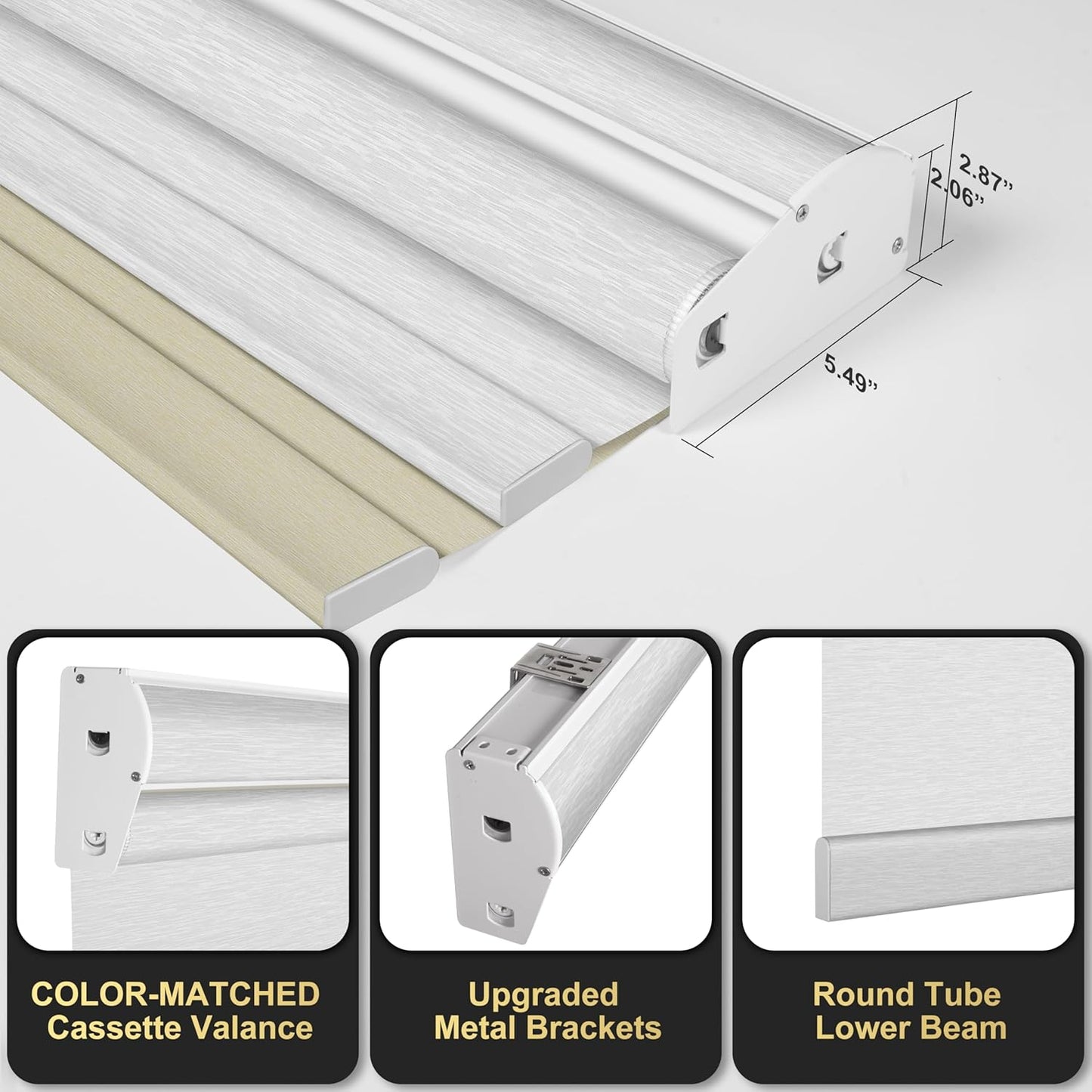 BERISSA Cordless Dual Roller Shades with Cassette Valance,Double Window Shades Blackout and Light Filtering Shades,Day and Night Roller Shades for Home Office Door.Beige and White.76 W x 80" H