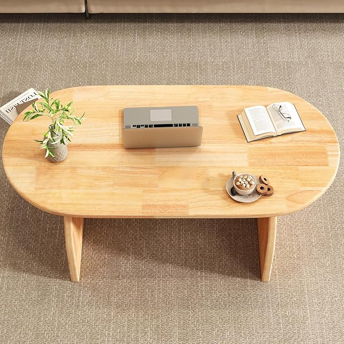 Solid Wood Coffee Table, 39″ Rectangular Center Tables, Modern Coffee Tables for Living Room, Low Cocktail Tea Furniture for Home Office