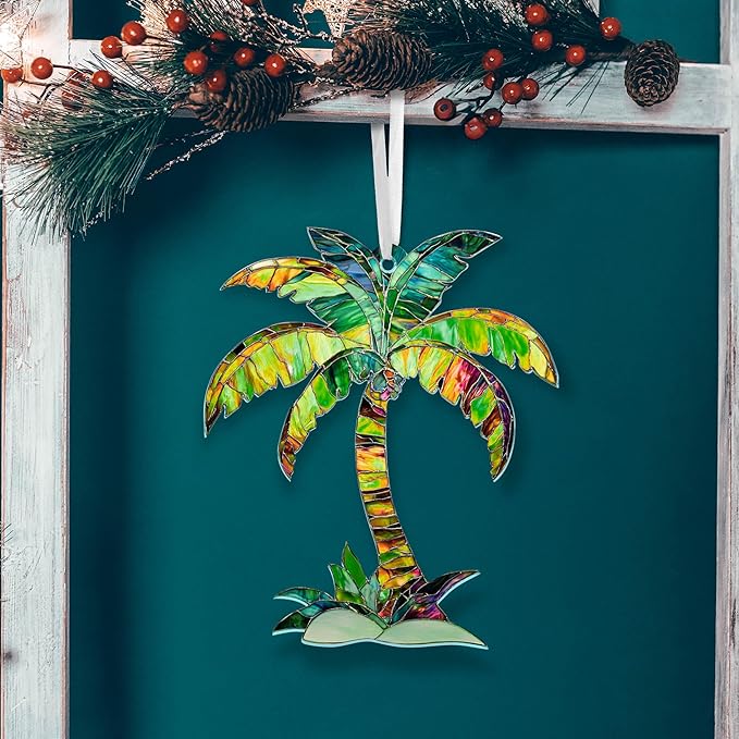 AVERXO Beach Ornament for Christmas Decorations - 2D Flat (Not 3D) Acrylic Tropical Christmas Ornaments 2025 - Beach Gifts for Women, Ocean Gifts for Beach Lovers, Stocking Stuffers Palm Tree Ornament