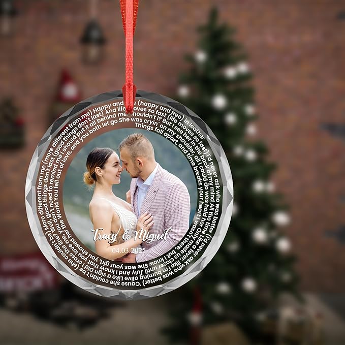 Love Letter Circle Ornament β Custom Photo, Names & Date β Personalized Acrylic/Glass Ornament with Poem or Lyrics β Couple Gift
