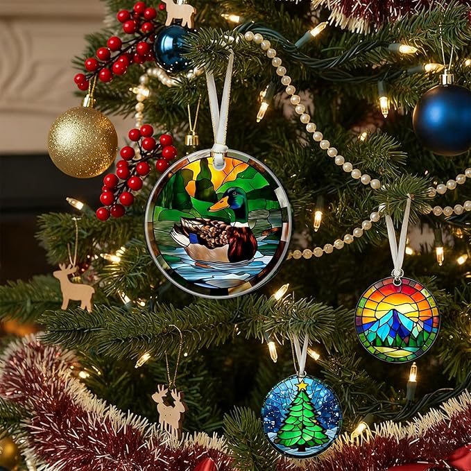 Christmas Ornaments 2025, Stained Glass Christmas Tree Decorations, Exchange for Women, Men, Collectible Dated Year Ornaments for Treeļ¼Duckļ¼