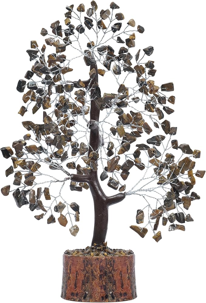 PYOR Tigers Eye, Healing Crystal Tree, Office Decor for Women, Gem Tree, Tiger Eye Stone, Good Luck Gifts, Money Crystal Stone, Positive Energy Decor, Gemstone Bonsai