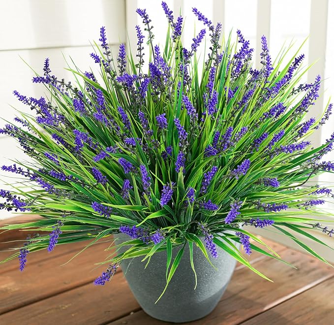 Ivydale Artificial Plants Fake Flowers Monkey Grass for Outdoors,UV Resistant Realistic 10PCS Purple Faux Greenery Shrubs Bushes for Home Garland Porch Patio Balcony Planter Yard Office Pathway
