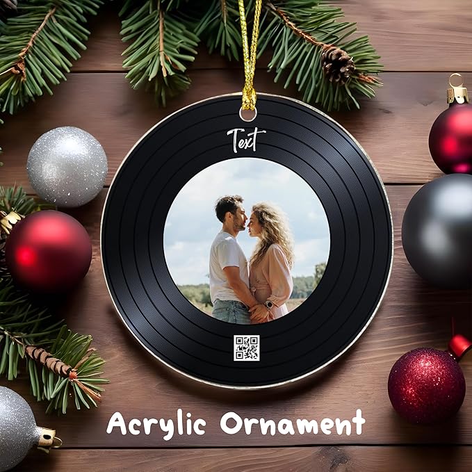 Custom Vinyl Record Ornament – Personalized Song Gift for Couples – Acrylic or Glass Photo Ornament – Anniversary, Valentine’s Day Keepsake