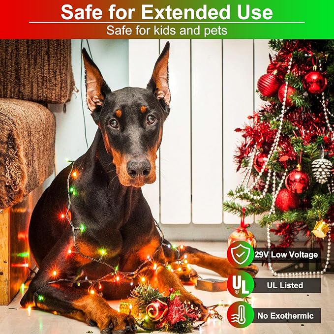Red and Green Christmas Lights Outdoor, 100FT 300 LED Christmas Tree Lights with 8 Modes Waterproof, Plug in Green Wire String Twinkle Lights for Indoor Yard Garden Xmas Party Holiday Decorations