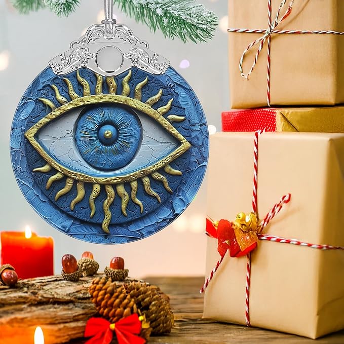 Christmas Decorations Ornaments, Stained Glass Ornament, Christmas Tree Ornaments, 2025 Gift Ornament, Xmas Gift for Friend Family Coworker - Evil Eye