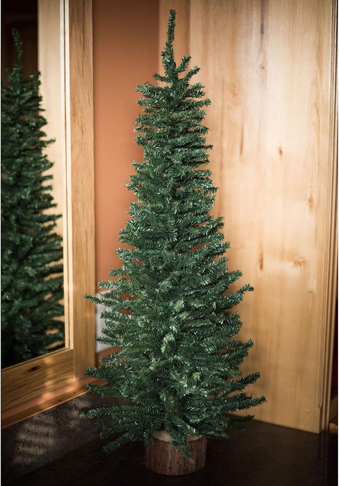 Vickerman 32" Mini Pine Artificial Christmas Tree Unlit, Seasonal Indoor Home Decor with Decorative Wood Base