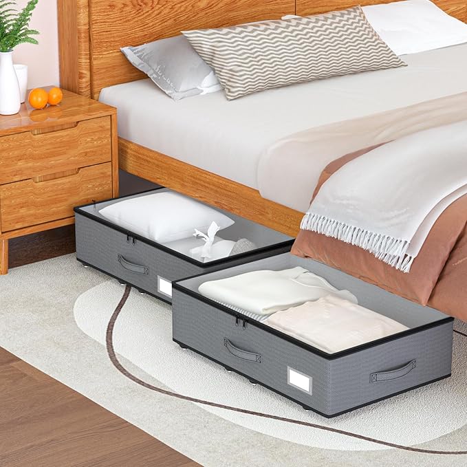 Under Bed Storage with Wheels, No Assemble Required 7.5 inches height Under Bed Storage bins,Large capacity Rolling Under bed Shoe Storage containers,dorm under bed storage drawers