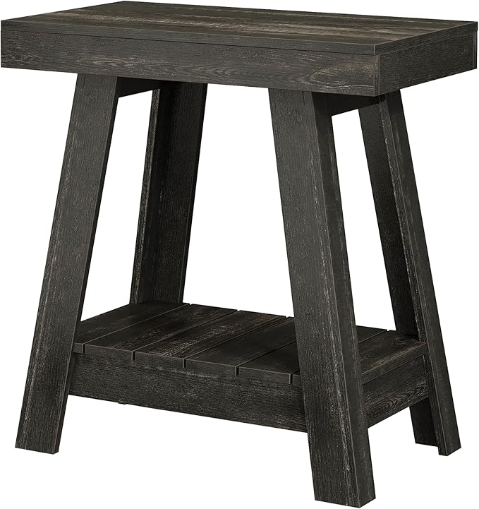Tribesigns 2-Tier Wooden End Table, Farmhouse Small Sofa Side Table with Storage, Slim Narrow Nightstand for Living Room, Bedroom, Small Spaces, Rustic Grey