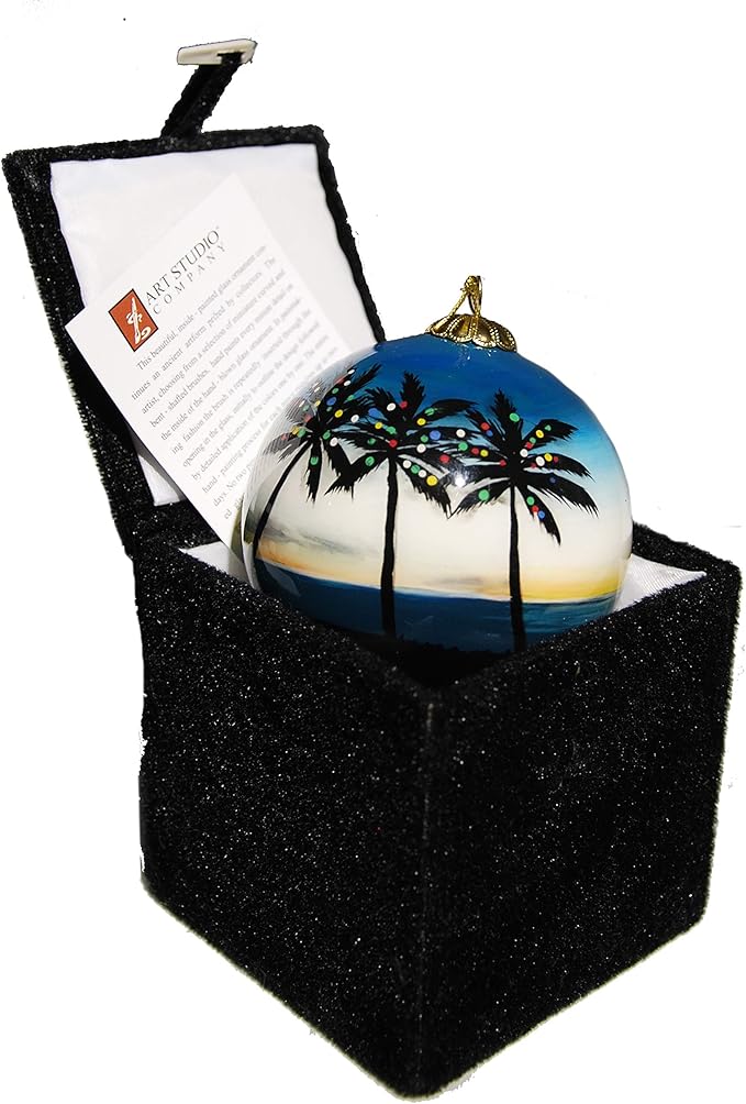 Blown Glass Christmas Ornament | Palm Trees with Lights Key West | Hand Painted Inside | Original Art | Includes Gift Box