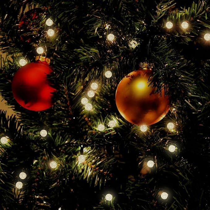 Anycosy Christmas String Lights G3, 50 LEDs Globe Waterproof Battery Operated Strings Lights Warm White 8 Modes & Timer for Xmas Tree Garden Patio Indoor Outdoor Christmas Decorations