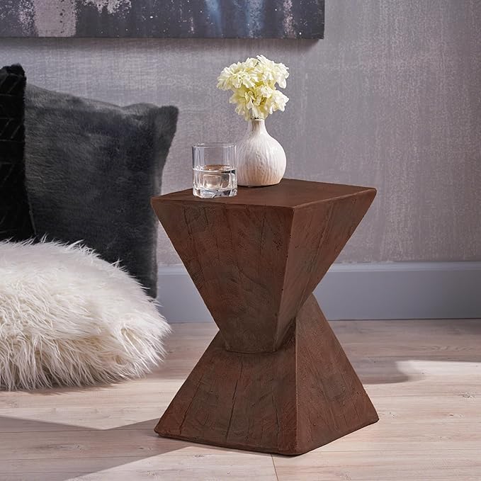 Modern Side Table with Geometric Design, Stylish Accent End Table for Living Room & Bedroom, Contemporary Black Accent Furniture for Home Decor (Dark Brown)