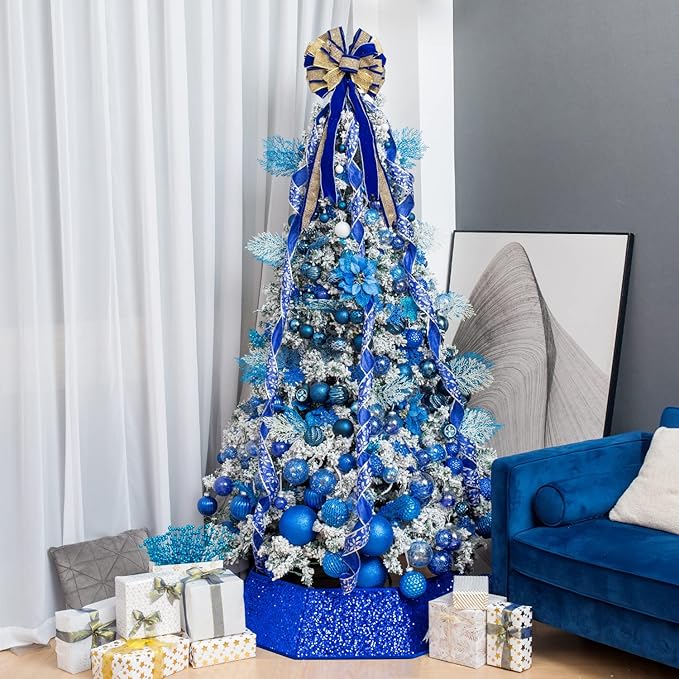 XmasExp 16ct Christmas Balls Ornaments - Shatterproof Large Hanging Ball Decorative Xmas Balls for Holiday Wedding Party Xmas Tree Decoration(3.15"/80mm, Diamond Blue)