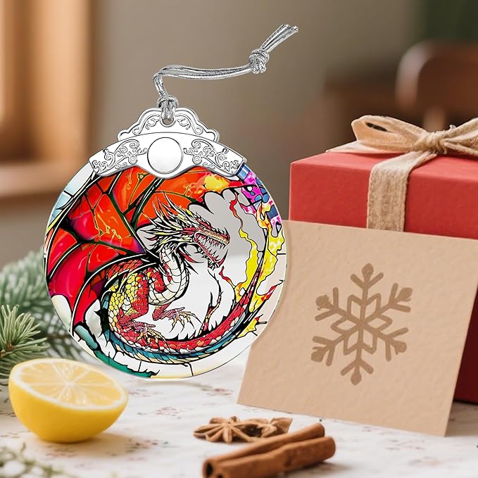 Dragon Christmas Ornaments, Stained Glass Christmas Decorations – Ideal Gifts for Dragon Lovers, Holiday & Xmas Gift Ideas