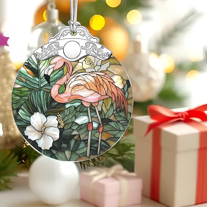 Flamingo Stained Glass Ornament, Christmas Ornaments – Christmas Tree Decorations, Holiday Decor, Stocking Stuffer, Gift Idea, Gifts for Flamingo Lover, Friend, and Family