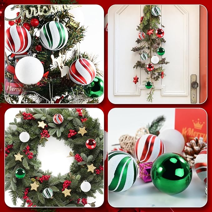 30PCS Christmas Ball Ornaments, 2.36" Red Green White Xmas Balls Decoration, Shatterproof Christma Balls Ornaments for Xmas Tree, Painting & Glittering Hanging Ball for Party Event
