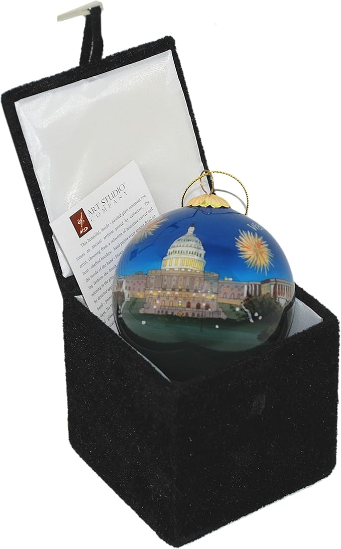 Blown Glass Christmas Ornament | U.S. Capitol Fireworks | Hand Painted Inside | Original Art | Includes Gift Box