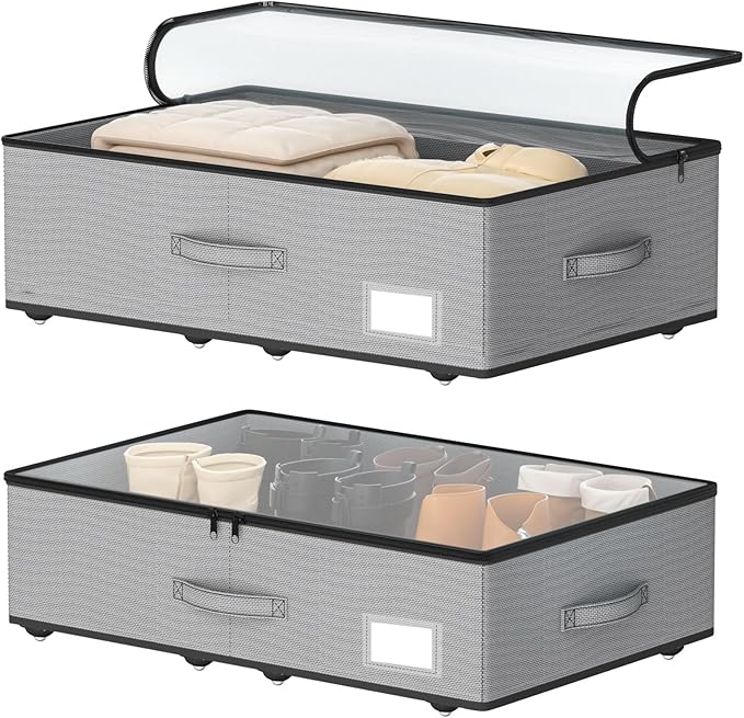 Under Bed Storage with Wheels, No Assemble Required 7.5 inches height Under Bed Storage bins,Large capacity Rolling Under bed Shoe Storage containers,dorm under bed storage drawers