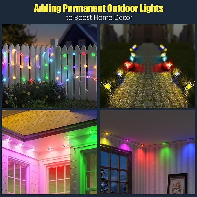 Permanent Outdoor Lights for House, 300ft RGB+IC Smart LED Eaves Lights, IP67 Waterproof Outdoor Lighting with App/Remote Control for Christmas, Halloween, Holiday, Daily, Party