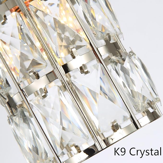 6-Lights Rectangle Modern Crystal Pendant Lights for Kitchen Island LED Dimmable Glam Pendant Lighting Chandelier for Dining Room Hallway Corner Lamp Nickel
