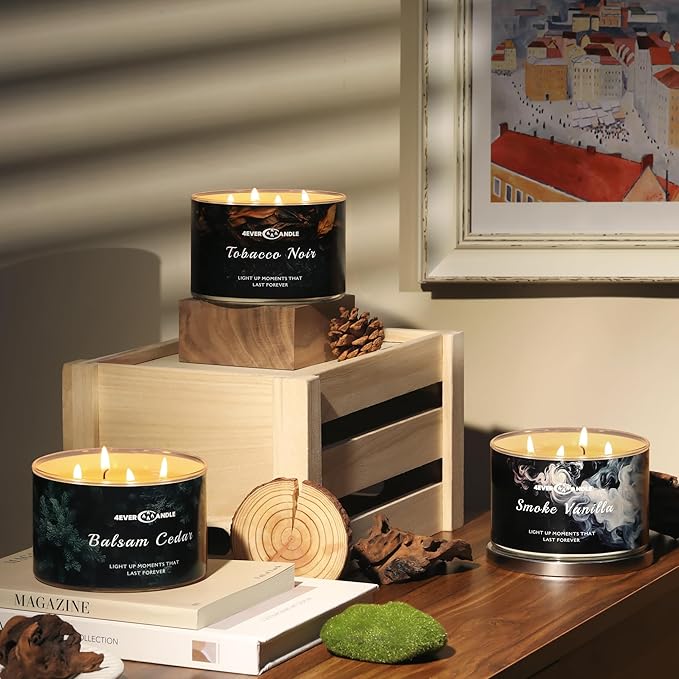 Over 50 Hours Jar Candle - 4-Wick Long-Lasting Scented Candles, 18oz Natural Soy Wax Candle for Home, Candle Gifts for Women & Men, Tobacco Noir