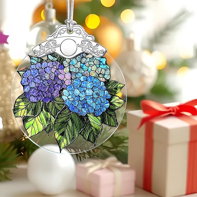 Hydrangea Stained Glass Ornament, Christmas Ornaments – Christmas Tree Ornament, Holiday Decor, Xmas Stocking Stuffers, Gift Idea, Gifts for Flower Lover, Hydrangea Lover, Gardener, and Friend