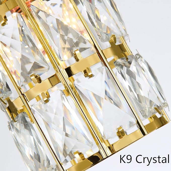 9-Lights Modern Crystal LED Dimmable for Staircase Foyer High Ceiling Chandeliers Hallway Gold