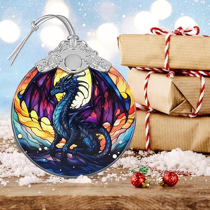 Majestic-Looking Dragon Christmas Ornament - Stained Glass Hanging Decoration for Tree, Gift Idea